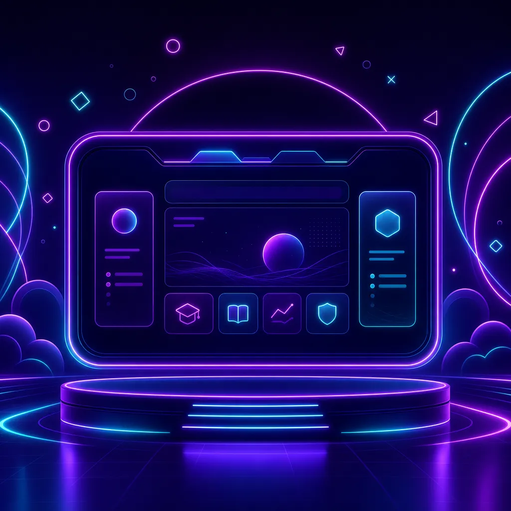 Ilustrasi portal interaktif MOS777 bernuansa arcade neon